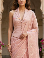 Flavia – Blush Pink Sleeveless Trench Jacket  Blouse – Lapel Collar Waistcoat Blouse