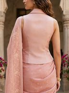 Flavia – Blush Pink Sleeveless Trench Jacket  Blouse – Lapel Collar Waistcoat Blouse