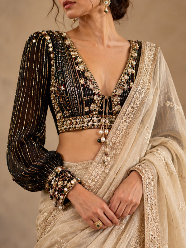 Twilight- Black  Georgette Heavy Hand-Embroidered Saree Blouse