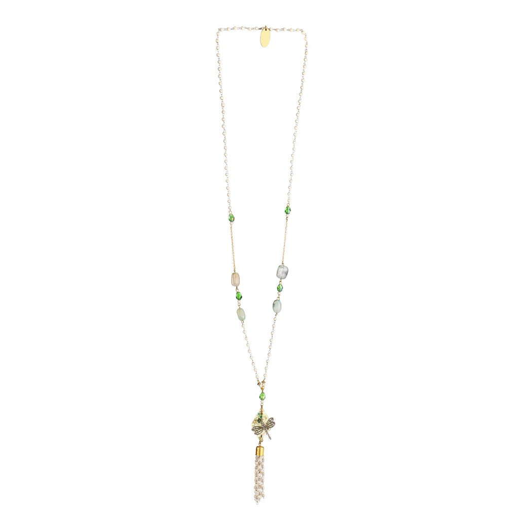 Aakriti Dragonfly Resin Medallion & Seed Pearl Tassel necklace