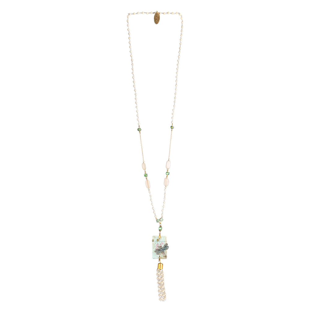 Aakriti Dragonfly Resin Medallion & Seed Pearl Tassel necklace
