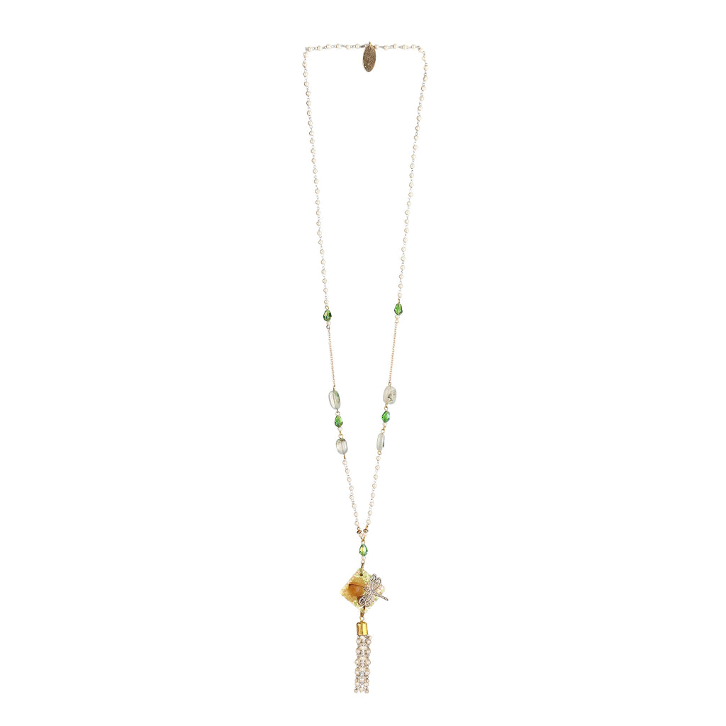 Aakriti Dragonfly Resin Medallion & Seed Pearl Tassel necklace