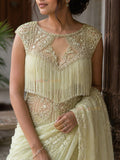 Ceto – Pistachio Green sheer hand embroidered fringe saree blouse