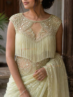 Ceto – Pistachio Green sheer hand embroidered fringe saree blouse
