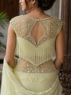 Ceto – Pistachio Green sheer hand embroidered fringe saree blouse