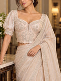 Chandrika – silver  Tissue Organza Corset Saree Blouse with Pearl & silver metallic thread and Hand Embroidery
