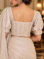 Chandrika – silver  Tissue Organza Corset Saree Blouse with Pearl & silver metallic thread and Hand Embroidery