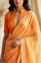 Riviera sunsets -  orange embroidered silk blouse