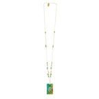 Dragonfly Resin Rectangle Pendant Necklace | Emerald Green Glass Seed Pearl Beaded Jewelry | Artisanal Nature-Inspired Green Statement Accessory