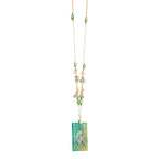 Dragonfly Resin Rectangle Pendant Necklace | Emerald Green Glass Seed Pearl Beaded Jewelry | Artisanal Nature-Inspired Green Statement Accessory