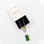 Dragonfly Resin Rectangle Pendant Necklace | Emerald Green Glass Seed Pearl Beaded Jewelry | Artisanal Nature-Inspired Green Statement Accessory