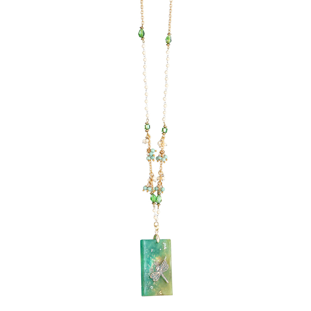 Kala Dragonfly Resin Rectangle Pendant necklace