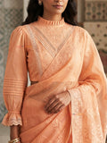 Elan -  Peach Apricot Handcrafted Chanderi Silk Saree Blouse