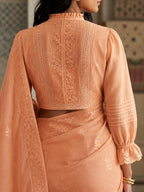 Elan -  Peach Apricot Handcrafted Chanderi Silk Saree Blouse