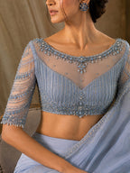 Elda– Powder Blue hand embroidered sheer organza embellished Blouse