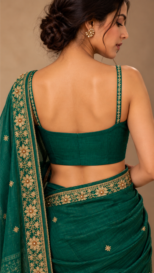 Mayur Emerald  Green Embroidered 2-Piece  Blouse Set