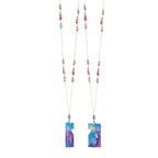 Galaxy Purple &amp; Blue Resin Puzzle Pendant Necklace | Lavender Crystal &amp; Magenta Glass Beaded Jewelry | Artisanal Celestial Statement Accessory