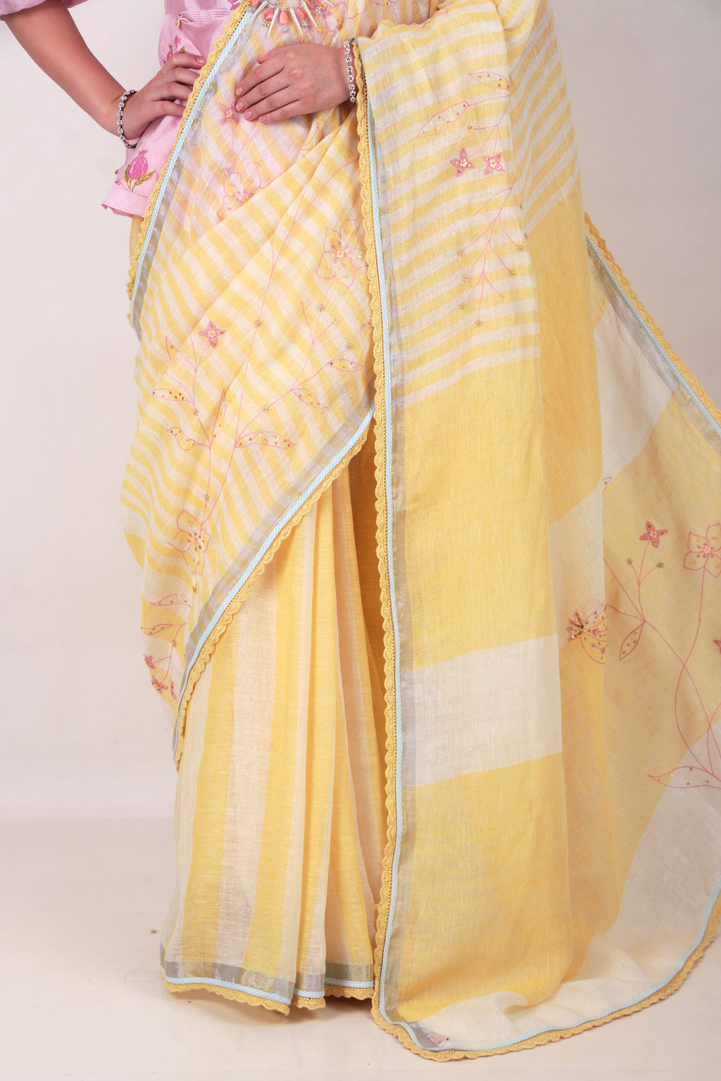 Faluni- yellow Saree