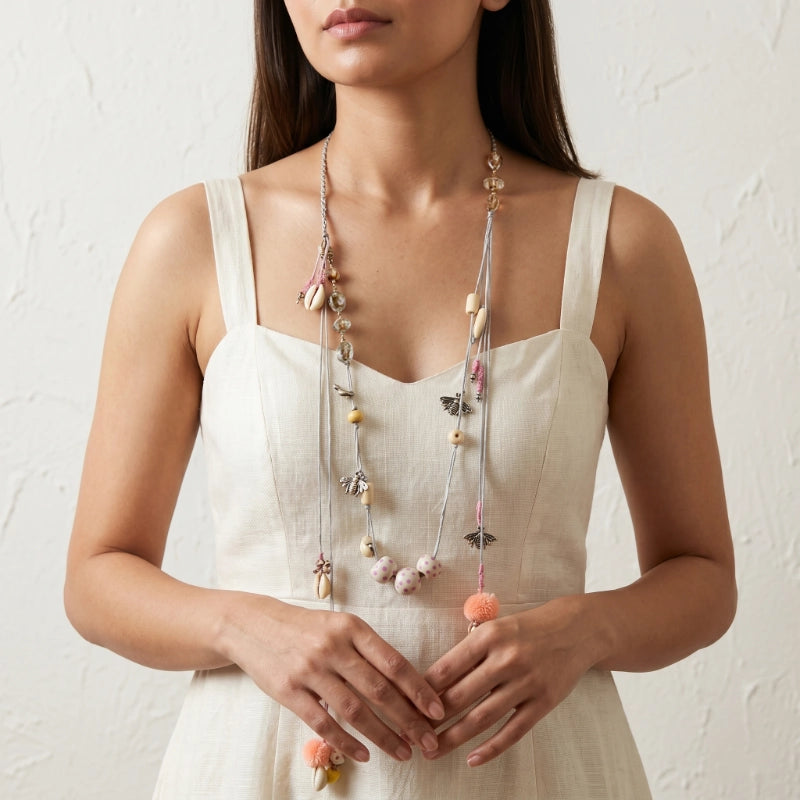 Tatva Handmade Layered Grey Cord Necklace