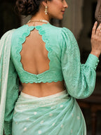 Indra - Seafoam Green Schiffli Cotton Saree Blouse