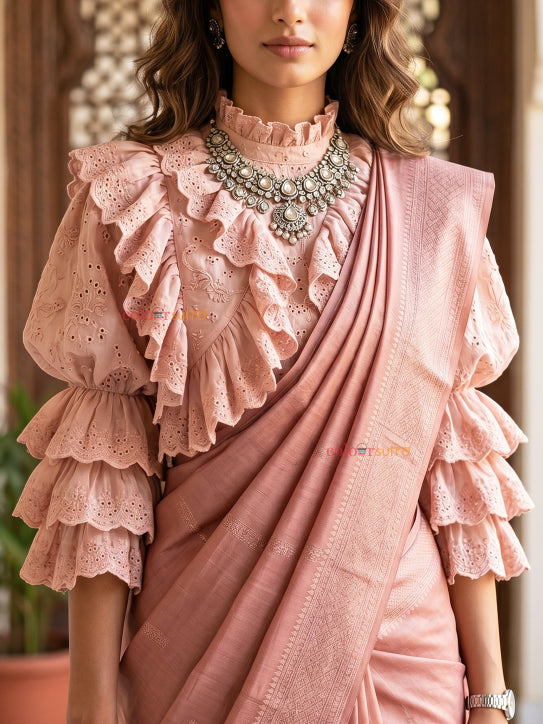 Lumi- Old Rose Pink Schiffli cotton Blouse