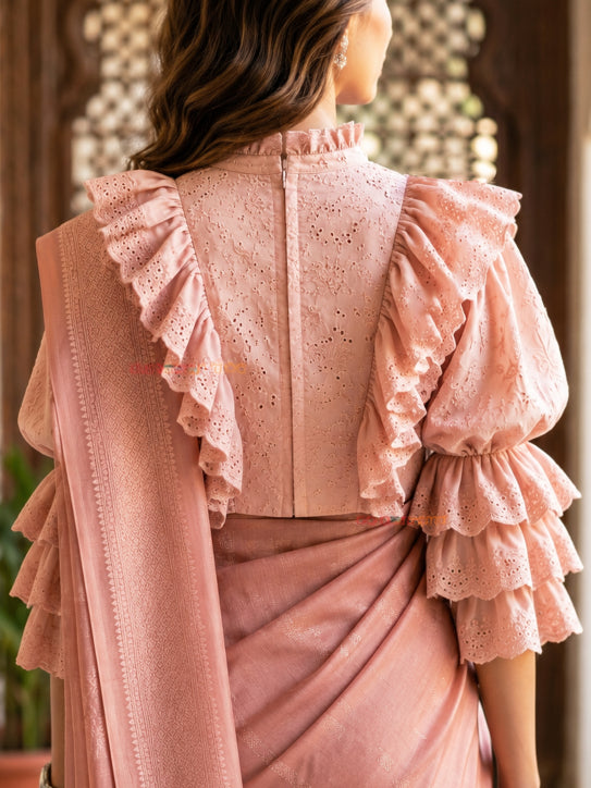 Lumi- Old Rose Pink Schiffli cotton Blouse