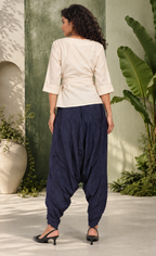 Luna - Women's Navy Blue Crepe Overlap Dhoti Pants – Asymmetric Tulip Hem Harem Trousers | Fusion Bottom wear