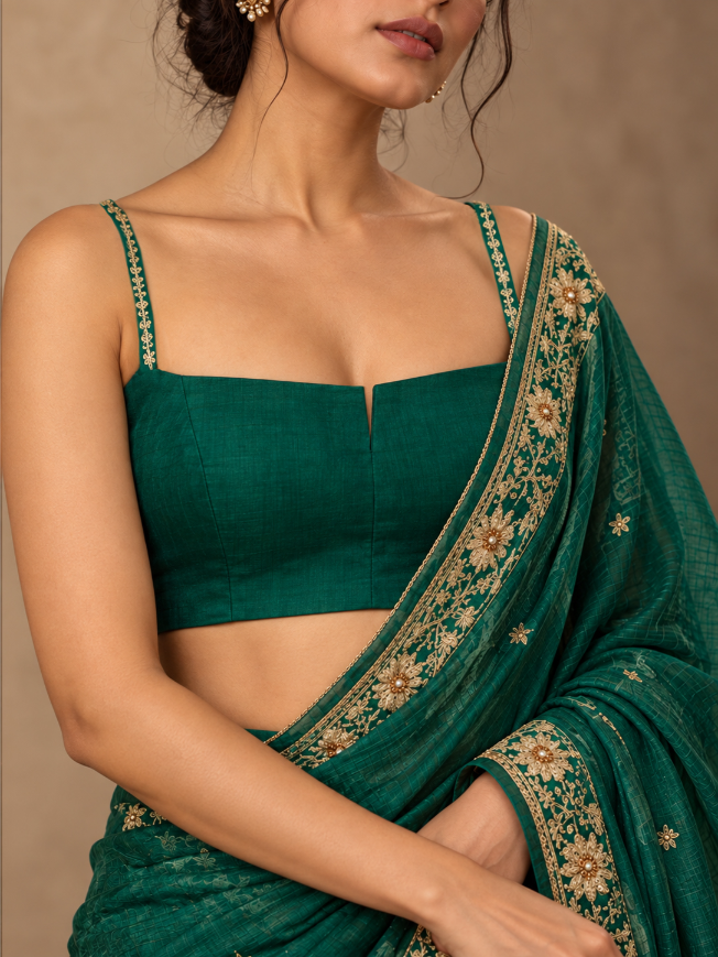 Mayur Emerald  Green Embroidered 2-Piece  Blouse Set