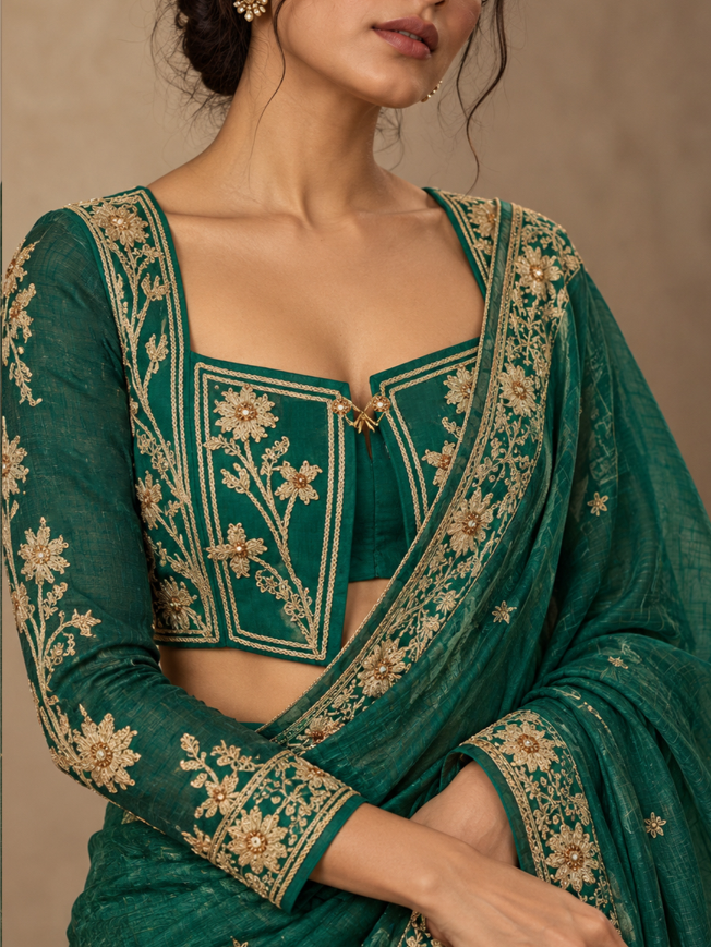 Mayur Emerald  Green Embroidered 2-Piece  Blouse Set