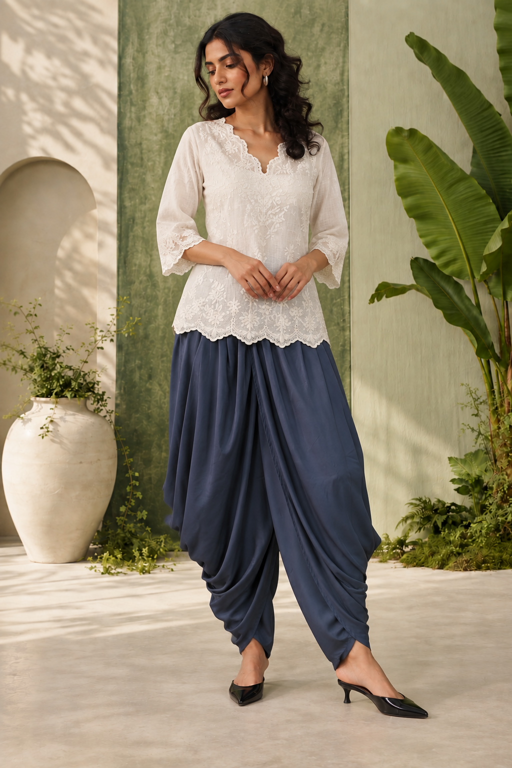 Nora - Women's Slate Blue Crepe Dhoti Pants | Fusion Bottom wear