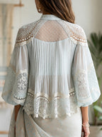 Nordic-  Ice Blue Sheer Georgette  embroidered and  Schiffli Lace  Saree Blouse |