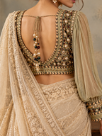 Ophelia - Pistachio Green  pearl and semi precious beads Hand-Embroidered Saree Blouse