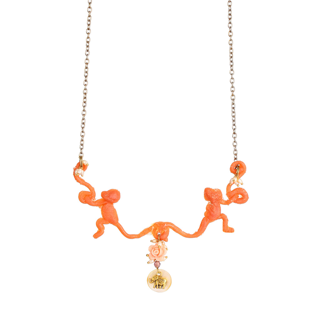 Mates Peach Resin Monkey duo Focal Necklace
