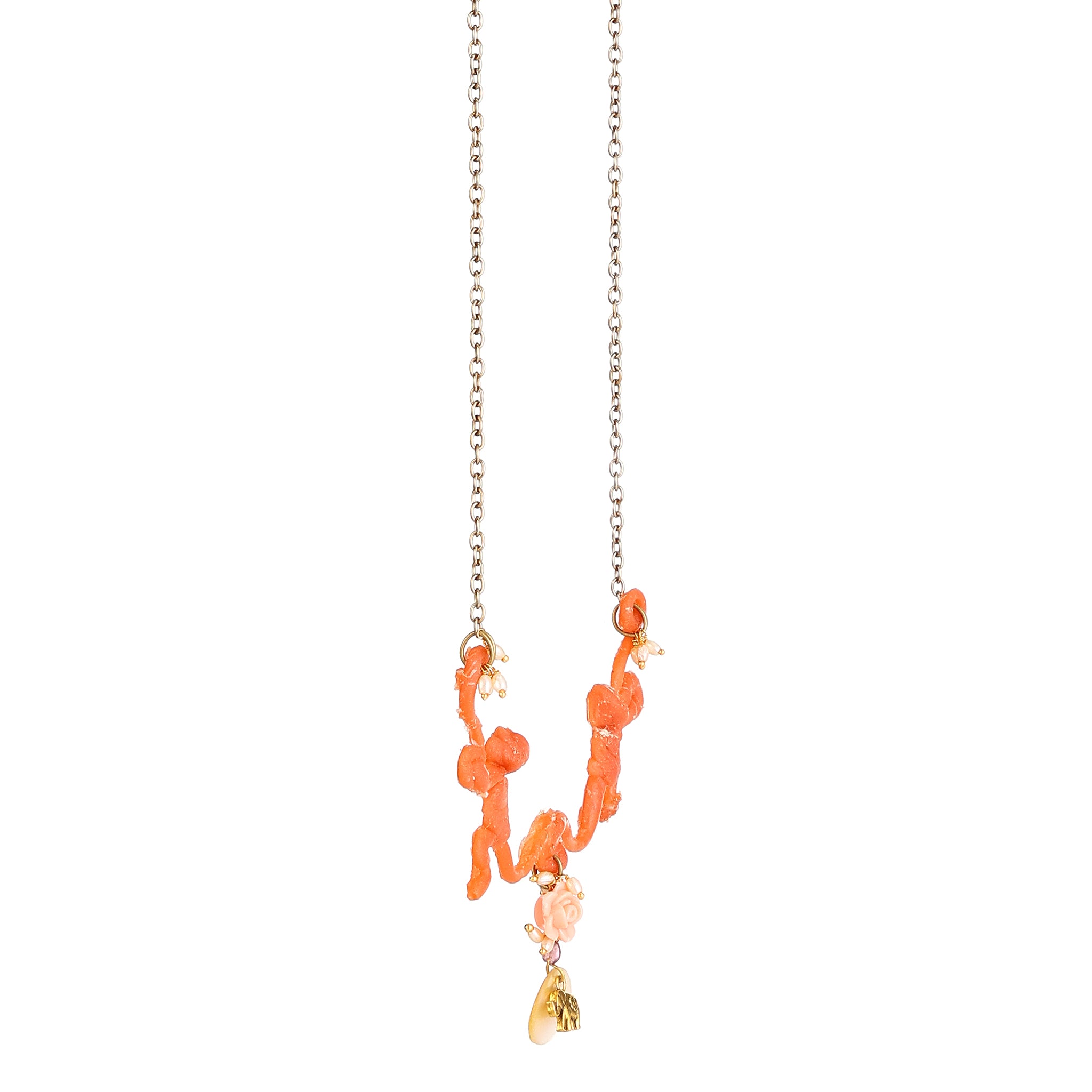 Mates Peach Resin Monkey duo Focal Necklace