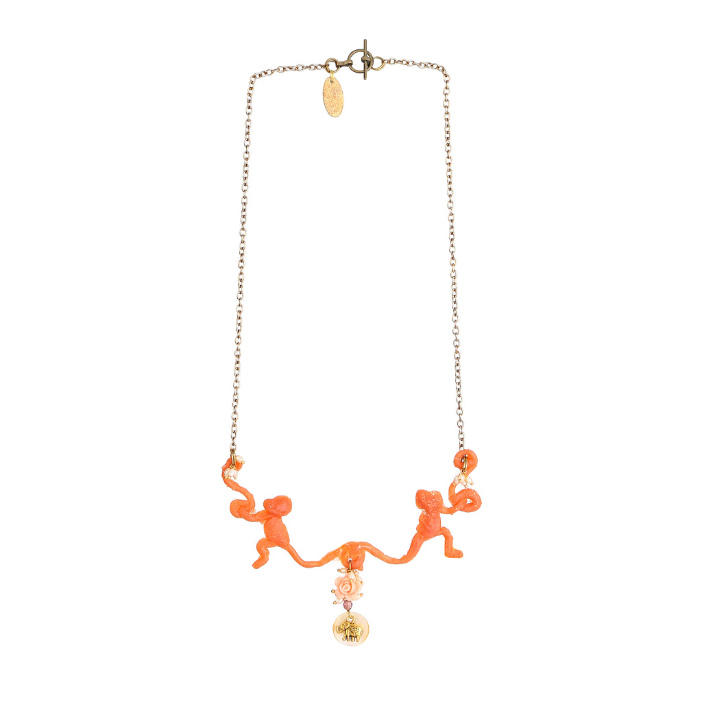 Mates Peach Resin Monkey duo Focal Necklace