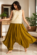 Pemberley –Ochre Yellow Crepe Dhoti Pants – Fusion Bottoms