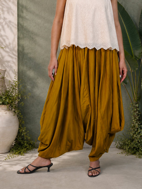 Pemberley –Ochre Yellow Crepe Dhoti Pants – Fusion Bottoms