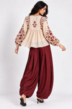 Penelope  – Women's Balloon pants | Cotton Flex  Boho Trousers  |  Relaxed Fit Pleated Balloon Trousers | Fusion Bottom wear
