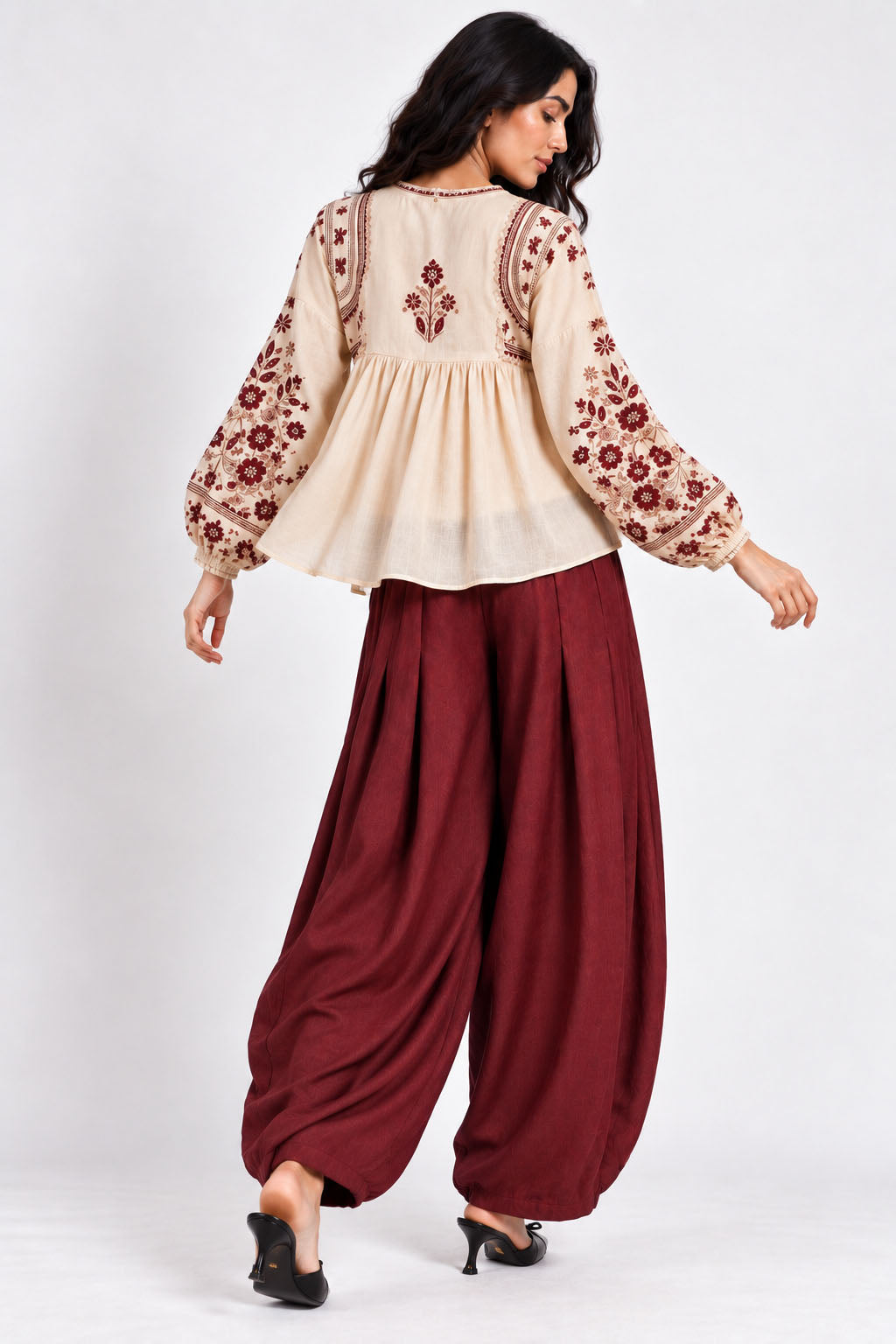 Penelope  – Women's Balloon pants | Cotton Flex  Boho Trousers  |  Relaxed Fit Pleated Balloon Trousers | Fusion Bottom wear