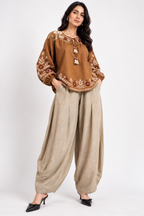 Penelope  – Women's Balloon pants | Cotton Flex  Boho Trousers  |  Relaxed Fit Pleated Balloon Trousers | Fusion Bottom wear
