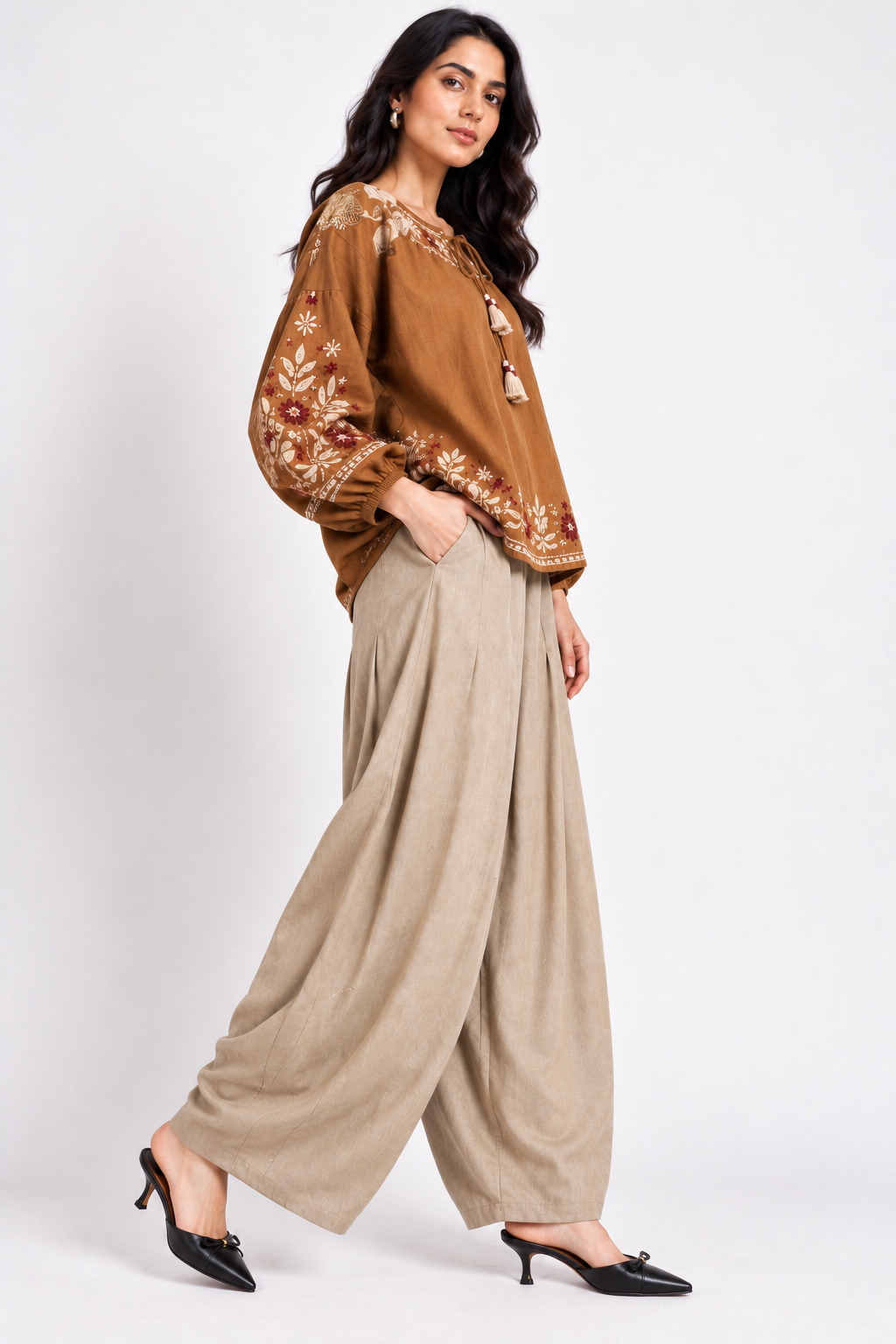 Penelope  – Women's Balloon pants | Cotton Flex  Boho Trousers  |  Relaxed Fit Pleated Balloon Trousers | Fusion Bottom wear