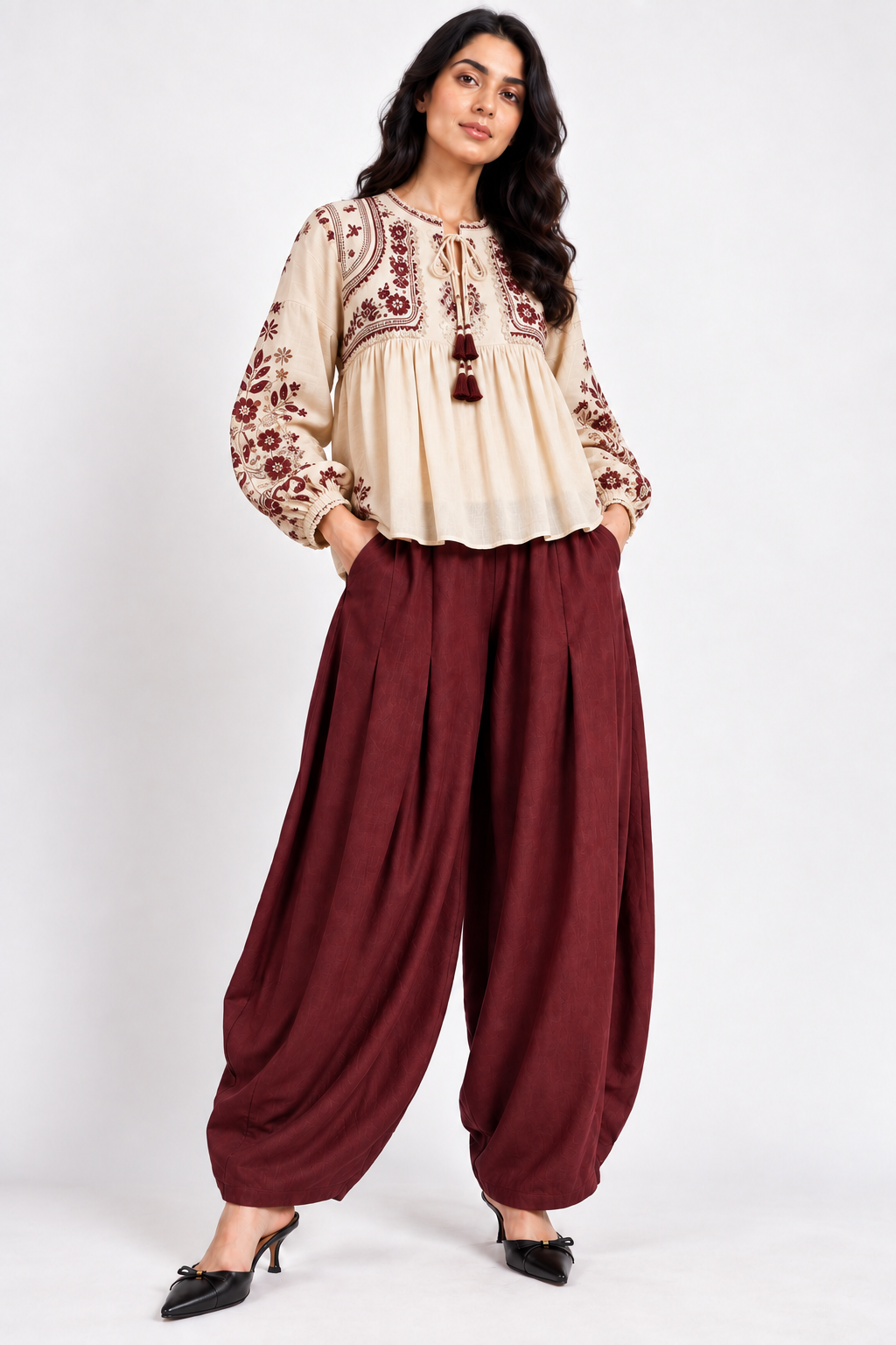 Penelope  – Women's Balloon pants | Cotton Flex  Boho Trousers  |  Relaxed Fit Pleated Balloon Trousers | Fusion Bottom wear