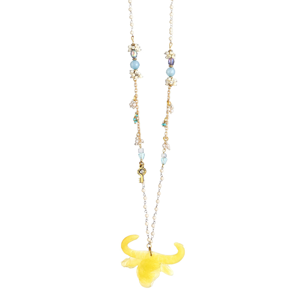 Beast Sculptural Resin Bison Skull Pendant  Necklace