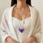 Beast Sculptural Resin Bison Skull Pendant  Necklace