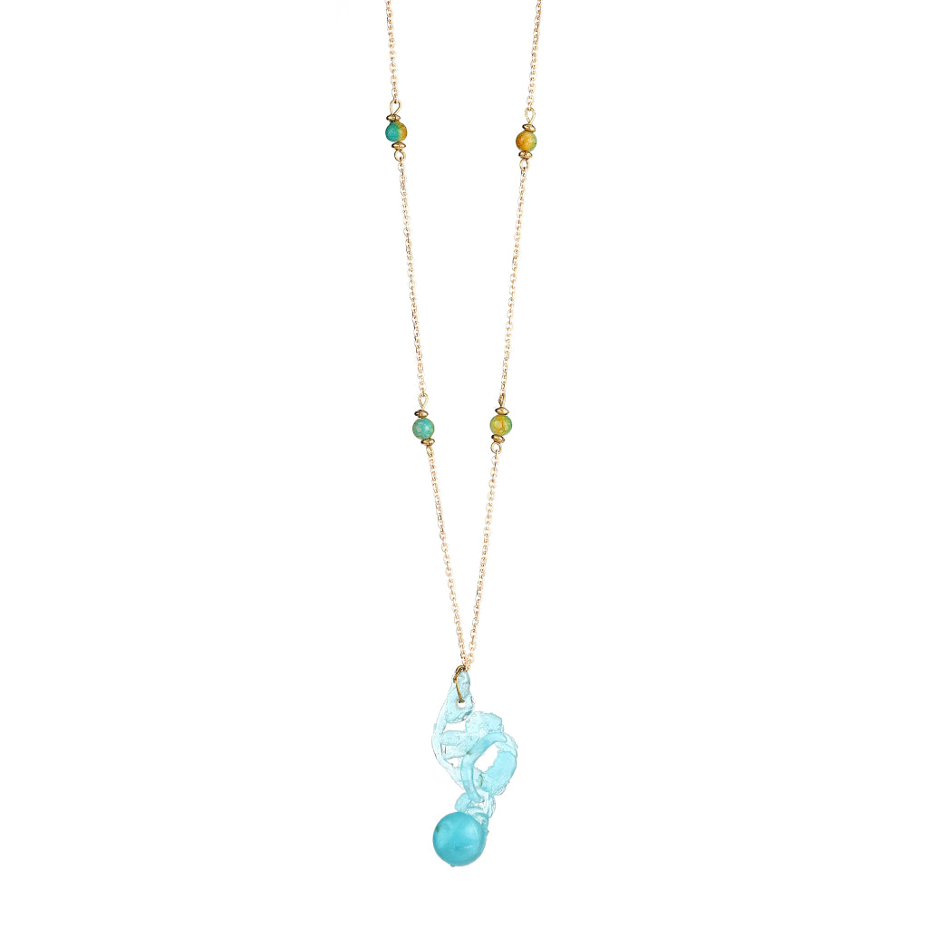 Sculptural Resin Mermaid Pendant Necklace | Teal Jasper  Turquoise Beaded Statement Jewelry | Artisanal Coastal-Inspired Romantic Accessory
