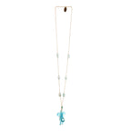 Sculptural Turquoise Resin Elephant Pendant Necklace | Iridescent Aquamarine Glass Beaded Jewelry | Artisanal Nature-Inspired Statement Accessory