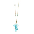 Sculptural Turquoise Resin Elephant Pendant Necklace | Iridescent Aquamarine Glass Beaded Jewelry | Artisanal Nature-Inspired Statement Accessory