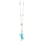 Sculptural Turquoise Resin Elephant Pendant Necklace | Iridescent Aquamarine Glass Beaded Jewelry | Artisanal Nature-Inspired Statement Accessory