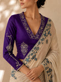 Sorrento – Royal Purple Embroidered  Linen satin slub Blouse