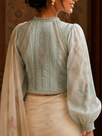 Tuscano – Mint Blue pin-tucks and Embroidered  Blouse